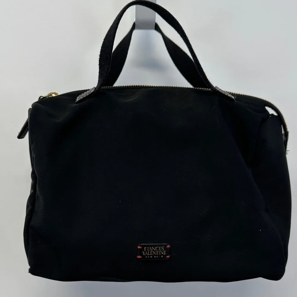 Frances Valentine Black Nylon Cosmetic Bag Travel Makeup Case Zip Top Designer